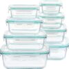Clear Glass Food Storage Containers with Mint Green Airtight Lids, 8 Pack