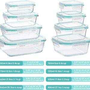 Clear Glass Food Storage Containers with Mint Green Airtight Lids, 8 Pack - Image 3