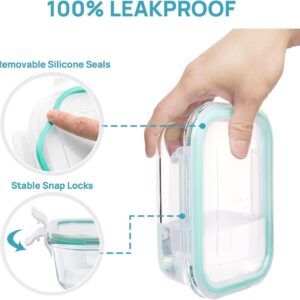 Clear Glass Food Storage Containers with Mint Green Airtight Lids, 8 Pack - Image 4