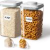 Clear Rectangular Airtight Food Storage Containers with White Lids and Scoops, 4.2 Quart