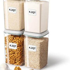 Clear Rectangular Airtight Food Storage Containers with White Lids and Scoops, 4.2 Quart - Image 9