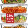 Four Pack 63 Ounce Glass Food Storage Containers With Airtight Lids