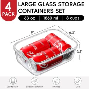 Four Pack 63 Ounce Glass Food Storage Containers With Airtight Lids - Image 3