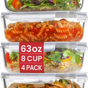 Four Pack 63 Ounce Glass Food Storage Containers With Airtight Lids