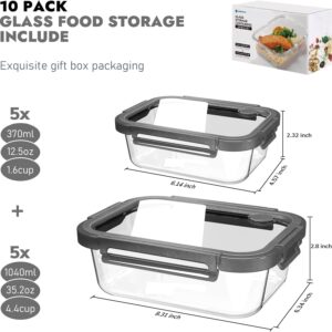 Clear Glass Food Storage Containers with Gray Lids - 10-Pack Rectangular Meal Prep Set - Image 2