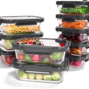 Clear Glass Food Storage Containers with Gray Lids - 10-Pack Rectangular Meal Prep Set