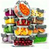 Stackable Clear Glass Food Storage Containers with Gray Lids