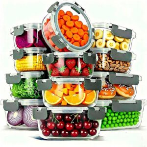 Stackable Clear Glass Food Storage Containers with Gray Lids